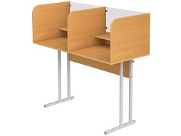 Стол 2-местный лингафонный 4 г/р нерегулируемый школьный (бук, м/к серый, квадратная труба)