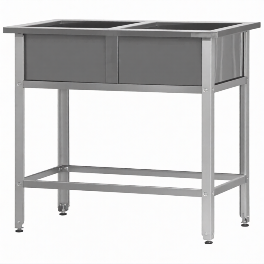 Ванна моечная ВМСн 530/2  2 м/о 430х430х300 (полка с отв., борт; ножка угл.)