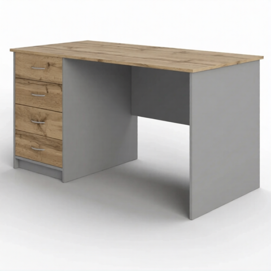 Стол рабочий СрТ-15 (1400х600х750) с тумбой (корпус ЛДСП серый, столешница ЛДСП дуб вотан)