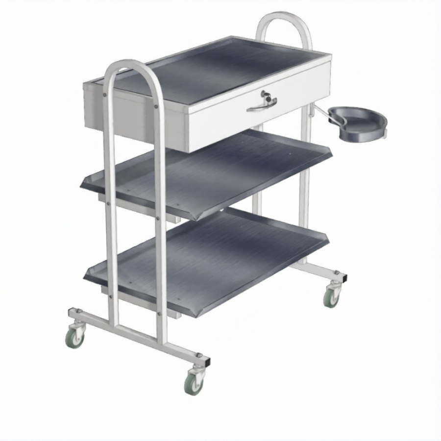 Стол инструментальный с ящиком (колеса резина) СМя-3 (каркас белый)