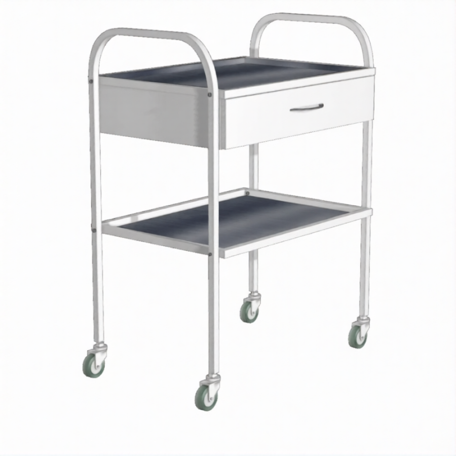 Стол инструментальный (колеса резина) с ящиком СИя-2н (каркас белый)