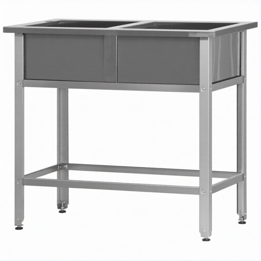 Ванна моечная ВМСн 530/2  2 м/о 430х430х300 (полка с отв., борт; ножка угл.)